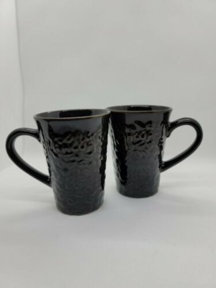 Lot of Two (2) Kahlua Embossed Brown Coffee Beans Ceramic Mug/Cup 12 oz - Picture 1 of 2